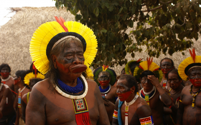Cacique Raoni Metuktire em reunião histórica realizada em novembro de 2009, na aldeia Piaraçu, na Terra Indígena Capoto-Jarina